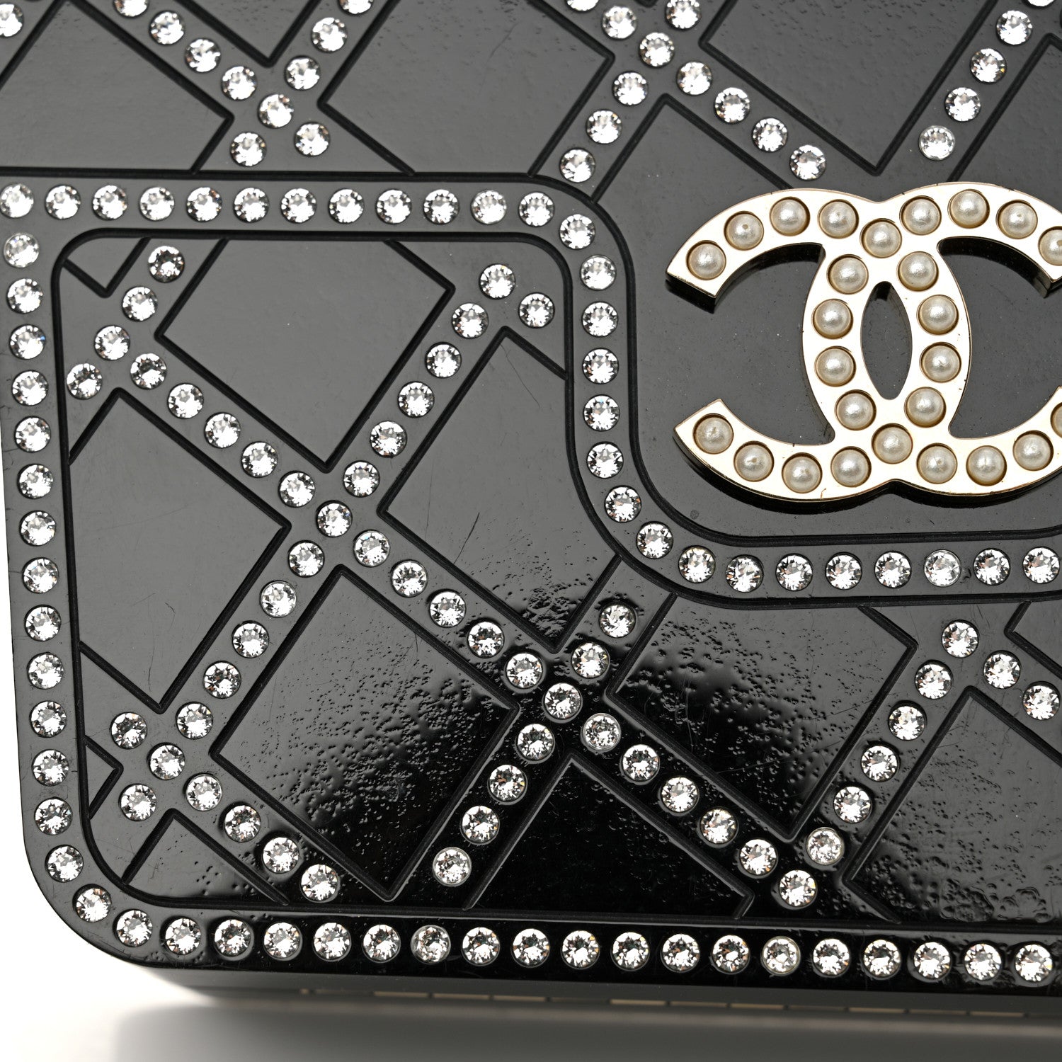 Chanel Plexiglass Crystal Quilted Minaudiere Clutch Black White