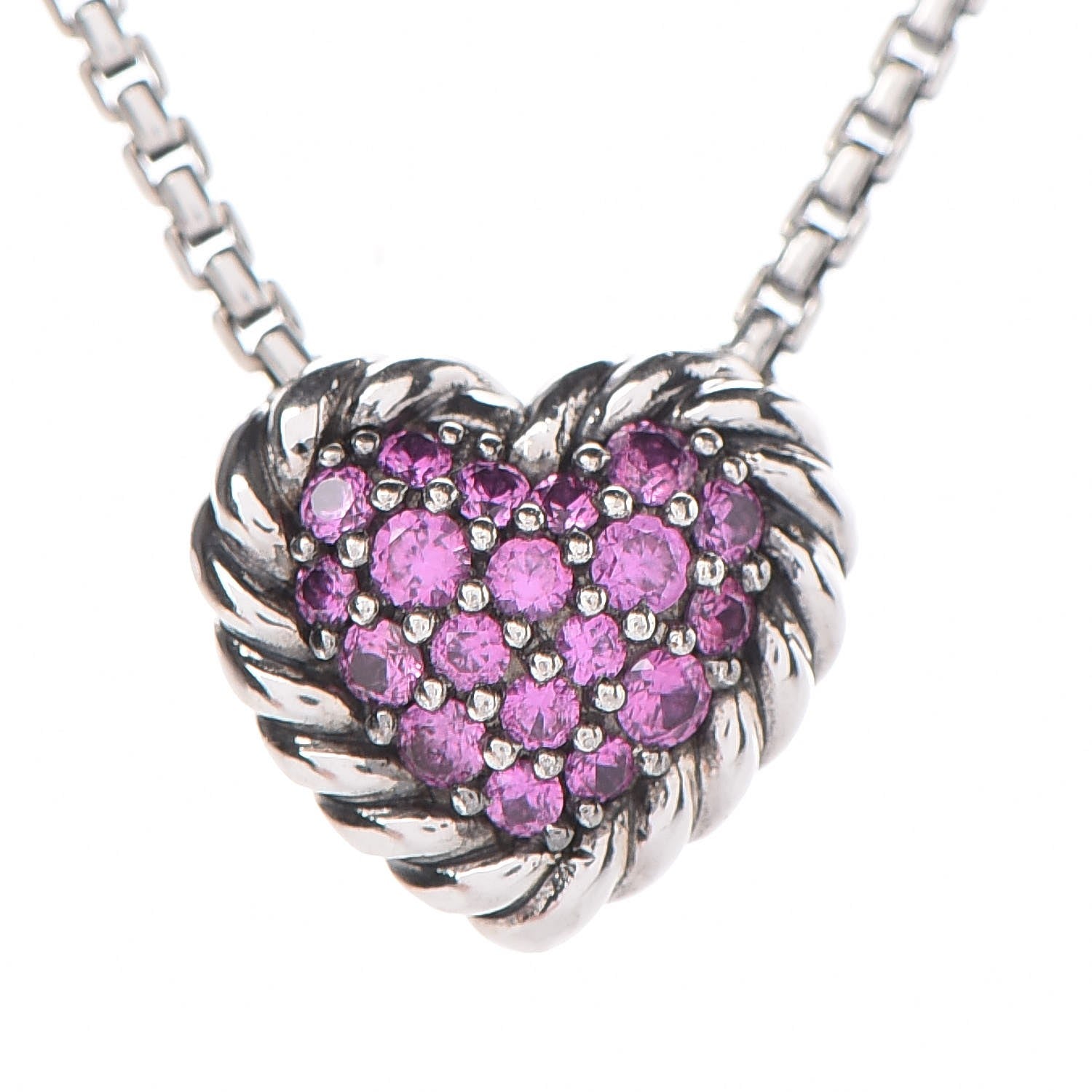 David Yurman Sterling Silver Pink Sapphire Petite Pave Heart Pendant Necklace 14 of 14