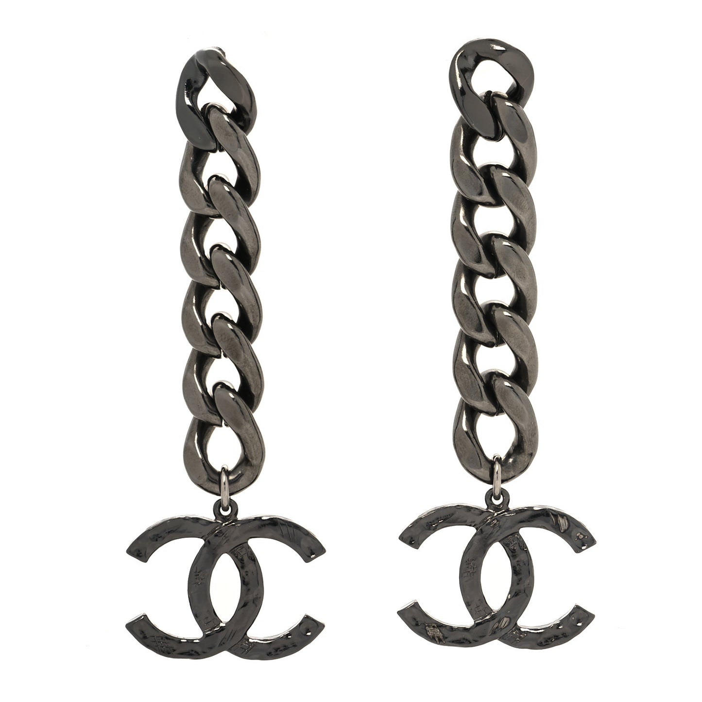 Metal CC Pick Drop Earrings Ruthenium