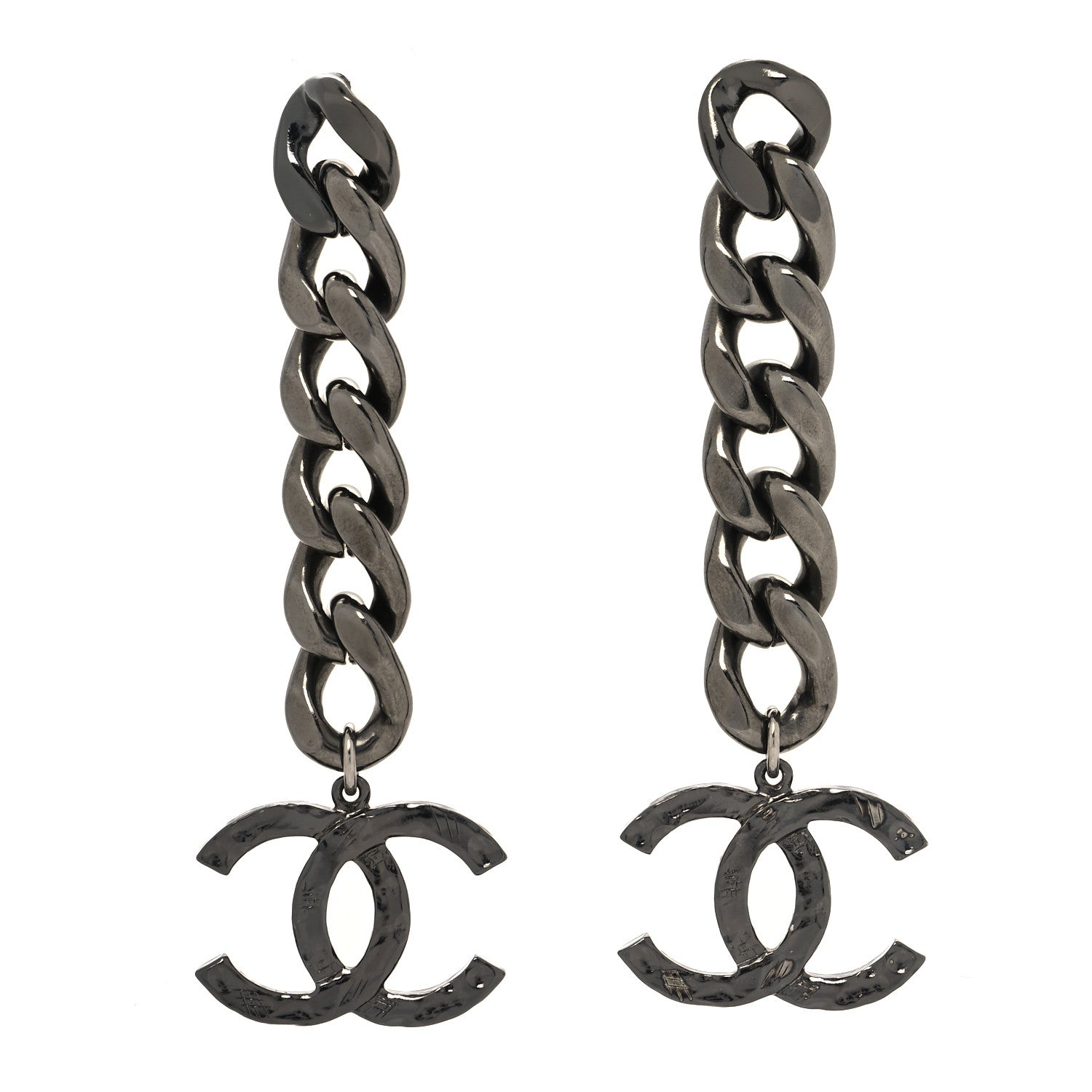 Chanel Metal CC Pick Drop Earrings Ruthenium 1 of 4