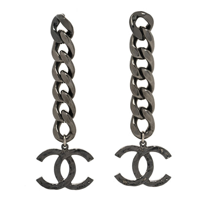 Chanel Metal CC Pick Drop Earrings Ruthenium 1 of 4