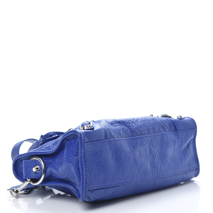 Balenciaga Agneau Classic Silver Hardware Mini City Logo Strap Bleu Electric Black 4 of 10