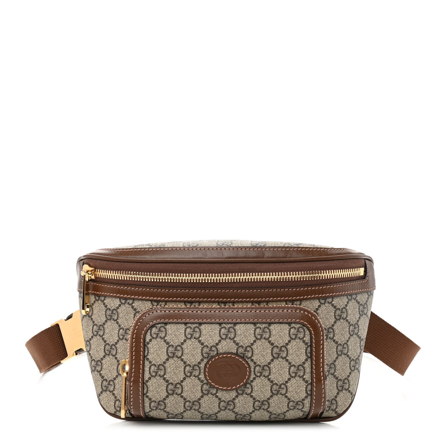 Gucci GG Supreme Monogram Textured Calfskin Retro Interlocking G Belt Bag Beige Ebony Brown Sugar 1 of 8