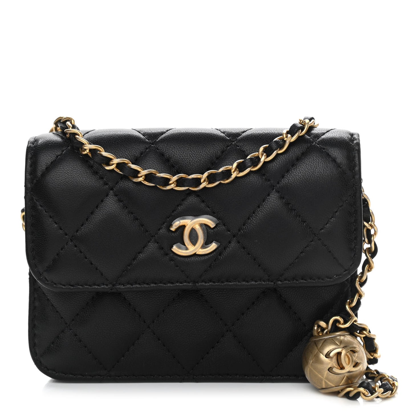 Lambskin Quilted Pearl Crush Clutch With Chain Black