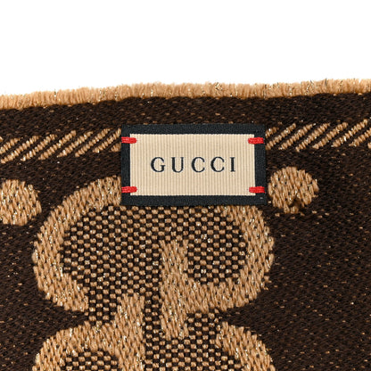 Gucci Wool Lame Jacquard Monogram Jumbo GG Lady Nest Lux Scarf Beige Dark Brown 3 of 3
