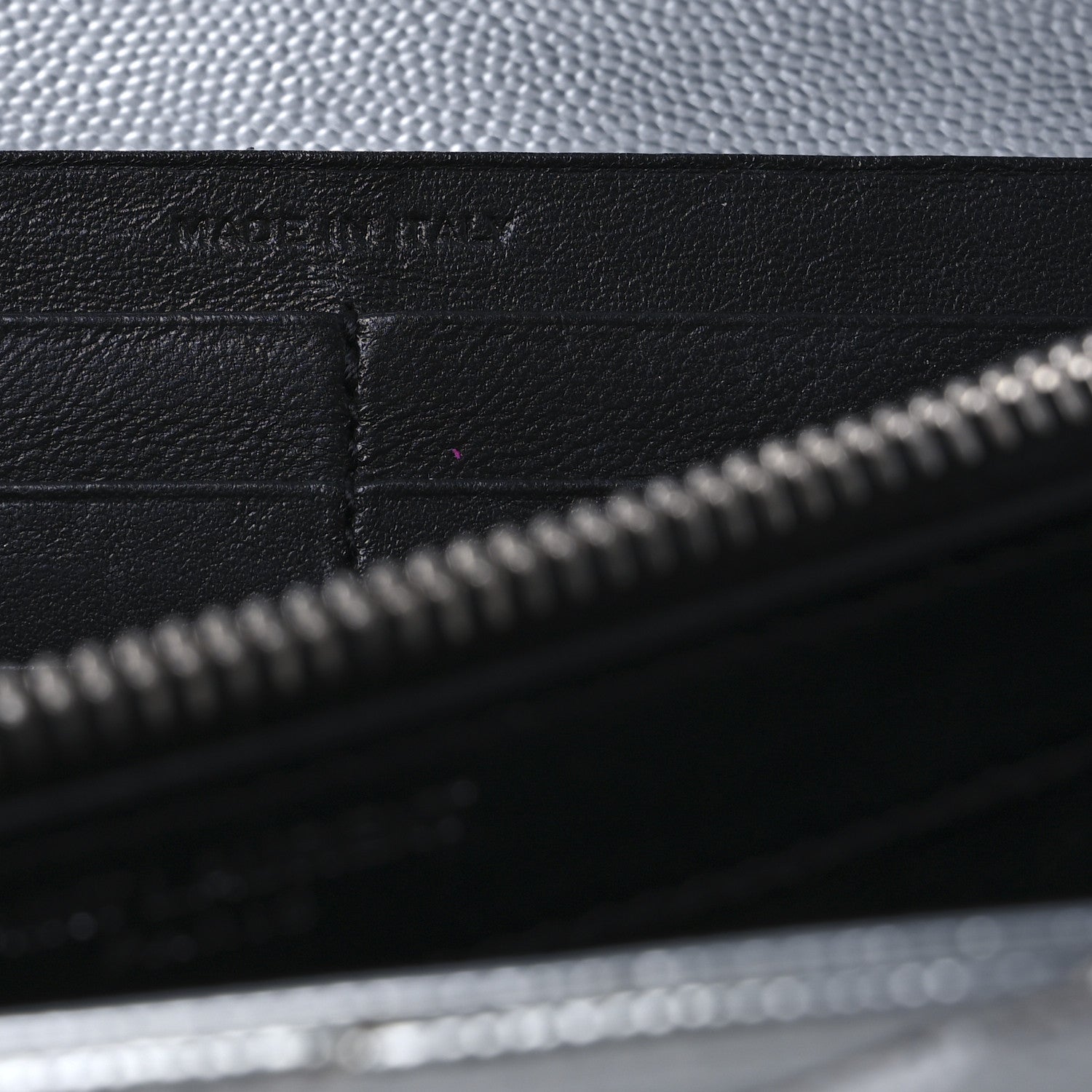 Saint Laurent Metallic Grain De Poudre Matelasse Chevron Monogram Flap Wallet Silver 9 of 16
