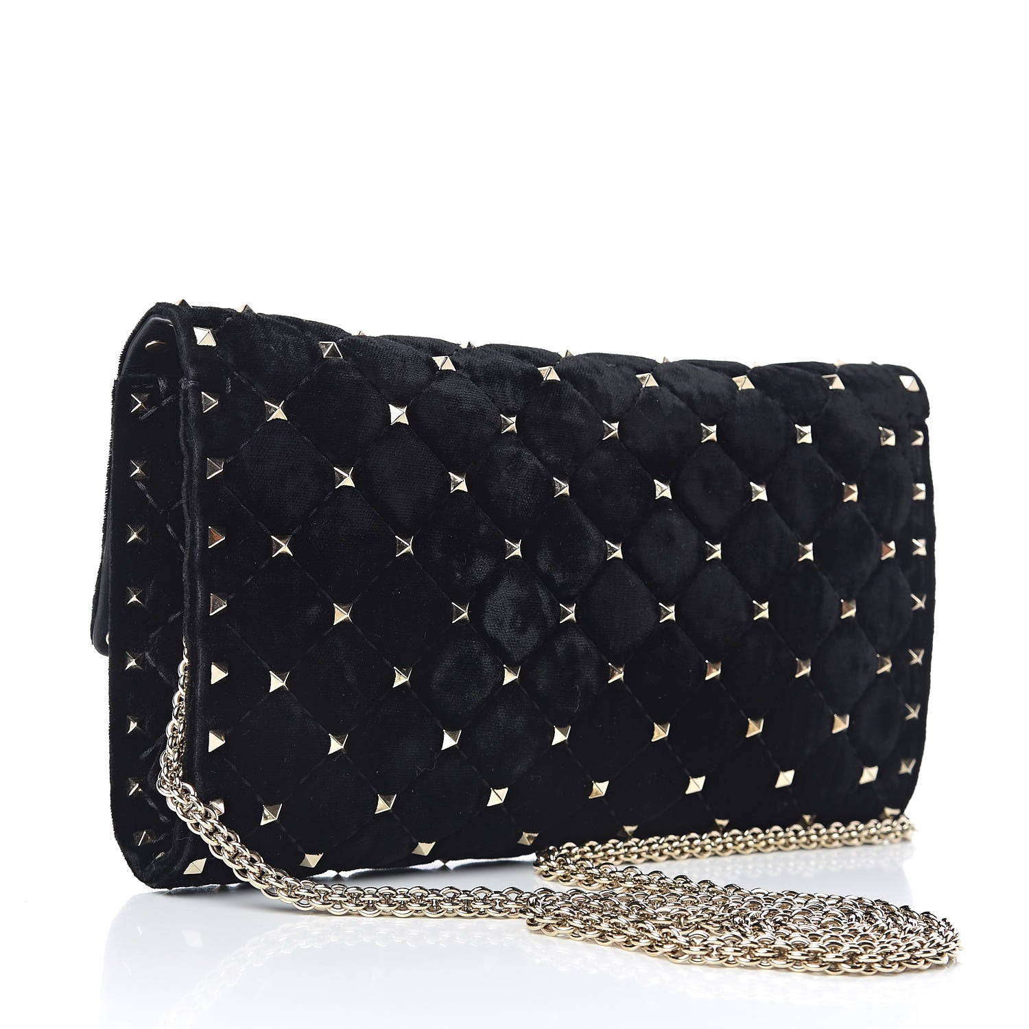 Valentino Garavani Velvet Rockstud Spike Wallet on Chain Black 3 of 9