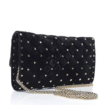 Valentino Garavani Velvet Rockstud Spike Wallet on Chain Black 3 of 9