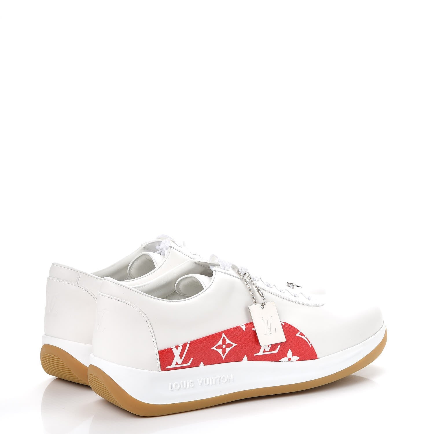 Louis Vuitton X SUPREME Calfskin Monogram Sneakers 9 White Red 4 of 10