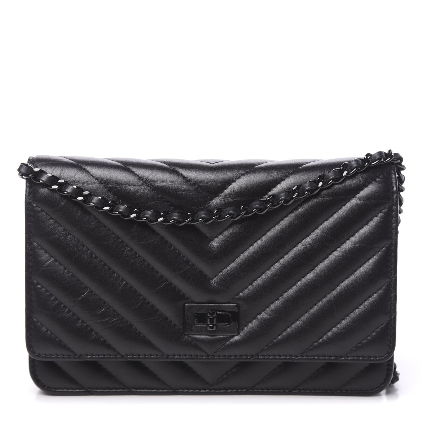 Aged Calfskin Chevron Quilted Reissue Wallet On Chain WOC So Black