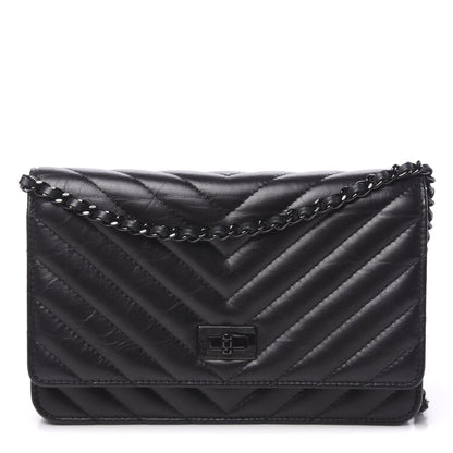 Chanel Aged Calfskin Chevron Quilted Reissue Wallet On Chain WOC So Black 1 of 14