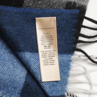 Burberry Cashmere Giant Check Fringe Scarf Blue 4 of 4