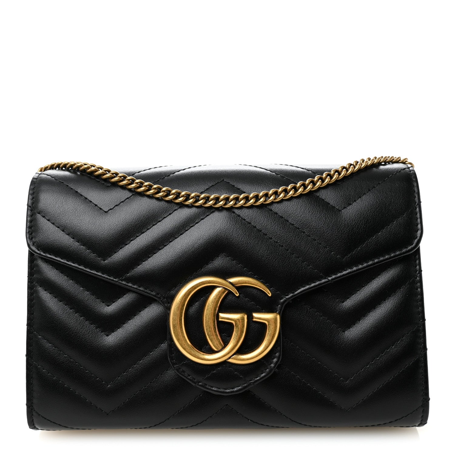 Gucci Calfskin Matelasse GG Marmont Chain Wallet Black 1 of 10