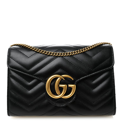 Gucci Calfskin Matelasse GG Marmont Chain Wallet Black 1 of 10