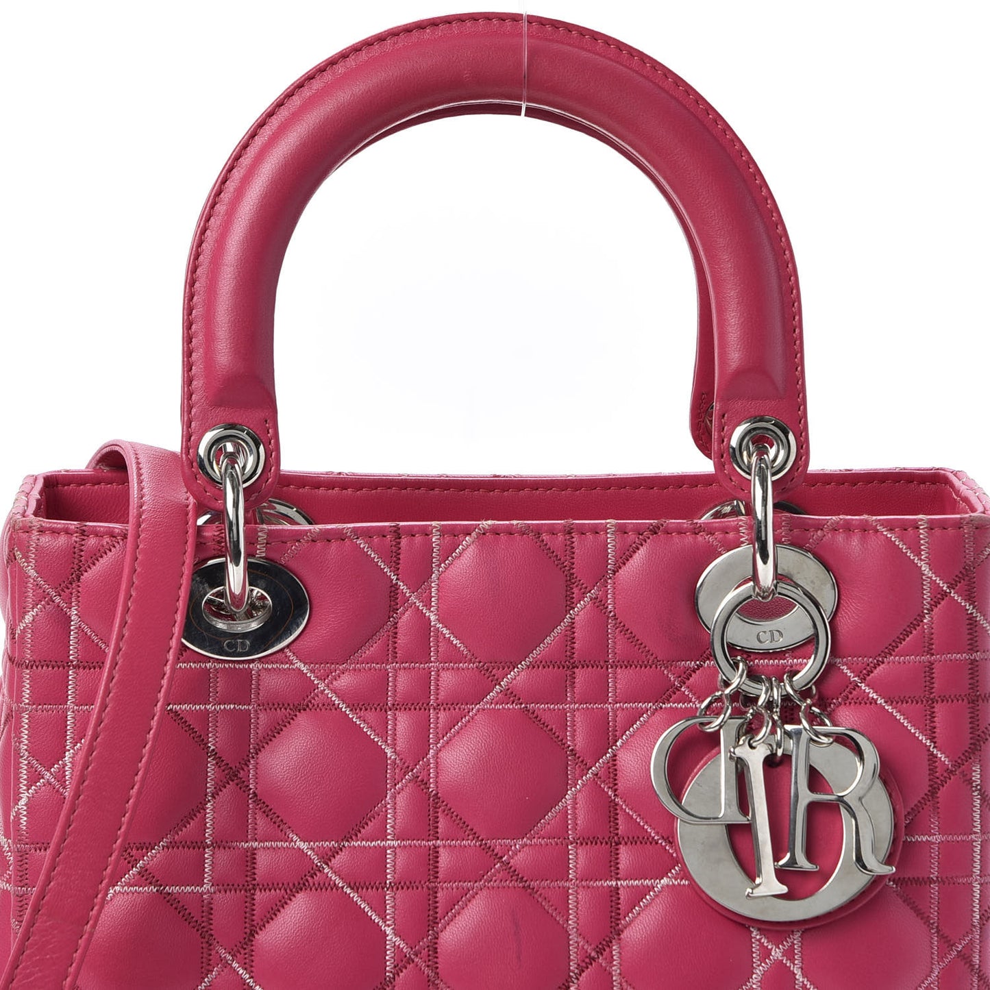 Lambskin Cannage Medium Lady Dior Fuchsia Multi