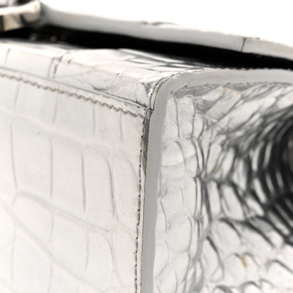 Balenciaga Metallic Calfskin Crocodile Embossed Hourglass Top Handle Bag XS Silver 11 of 15