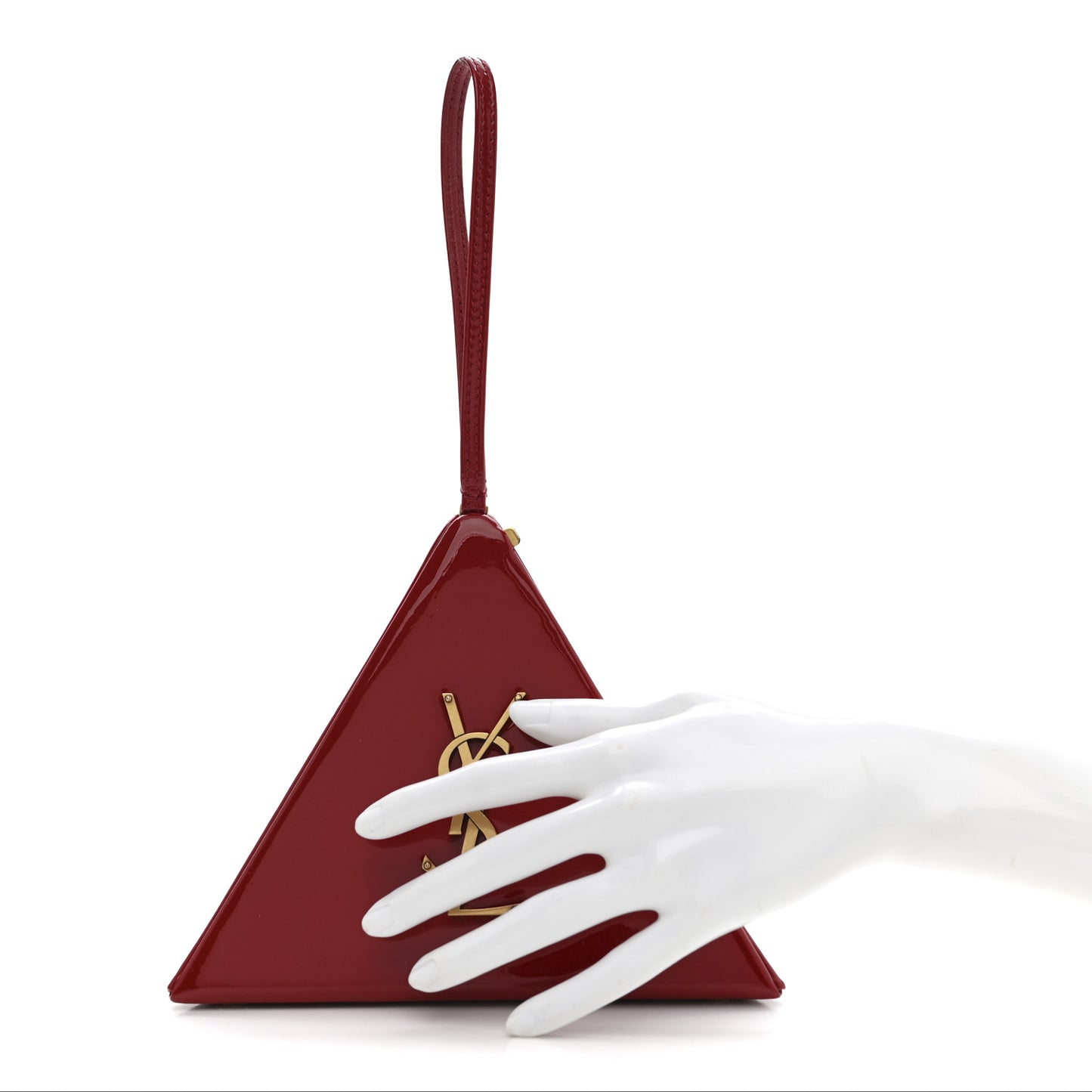 Patent Pyramid Clutch Rouge