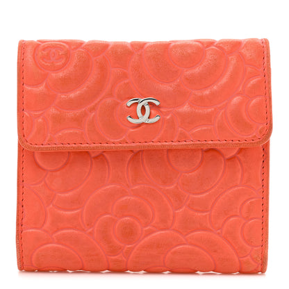 Chanel Caviar Camellia Embossed Compact Wallet Coral 1 of 14