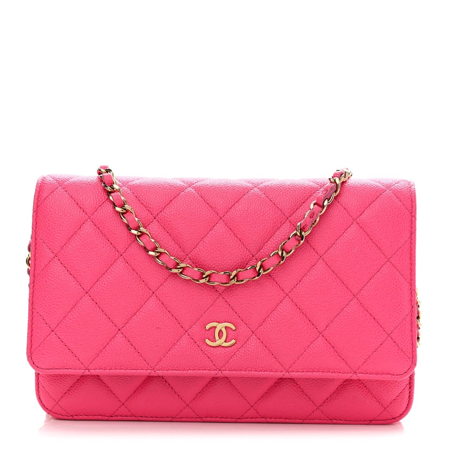 Caviar Quilted Wallet on Chain WOC Fuchsia