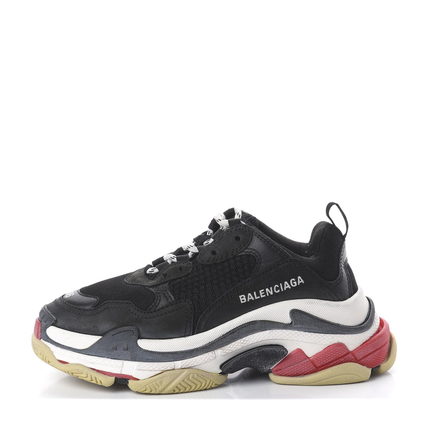 Fabric Mesh Washed Effect Womens Triple S Sneakers 36 Black Red