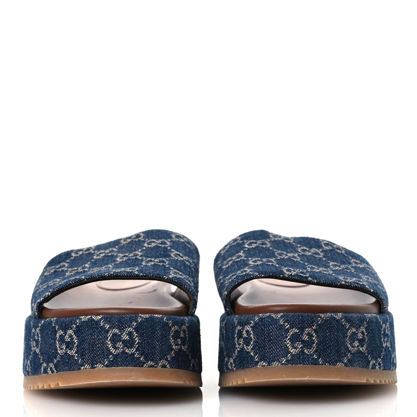 New Denim GG Monogram Angelina Platform 55mm Slide Sandals 40 Blue Tea