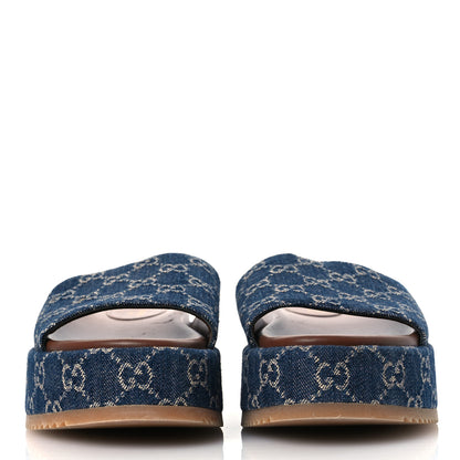 Gucci New Denim GG Monogram Angelina Platform 55mm Slide Sandals 40 Blue Tea 3 of 13