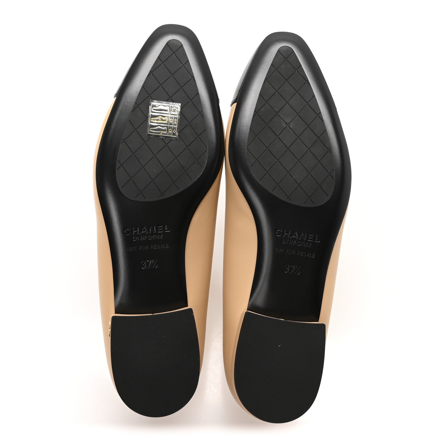 Chanel Lambskin Cap Toe CC Uniform Ballerina Flats 37.5 Beige Black 6 of 8