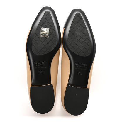 Chanel Lambskin Cap Toe CC Uniform Ballerina Flats 37.5 Beige Black 6 of 8