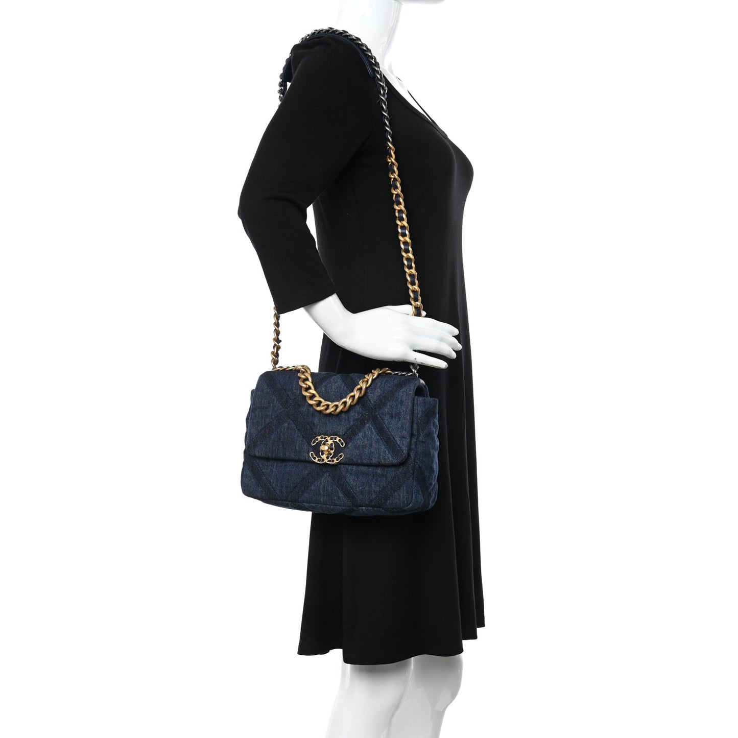 Denim Quilted Medium Chanel 19 Flap Blue