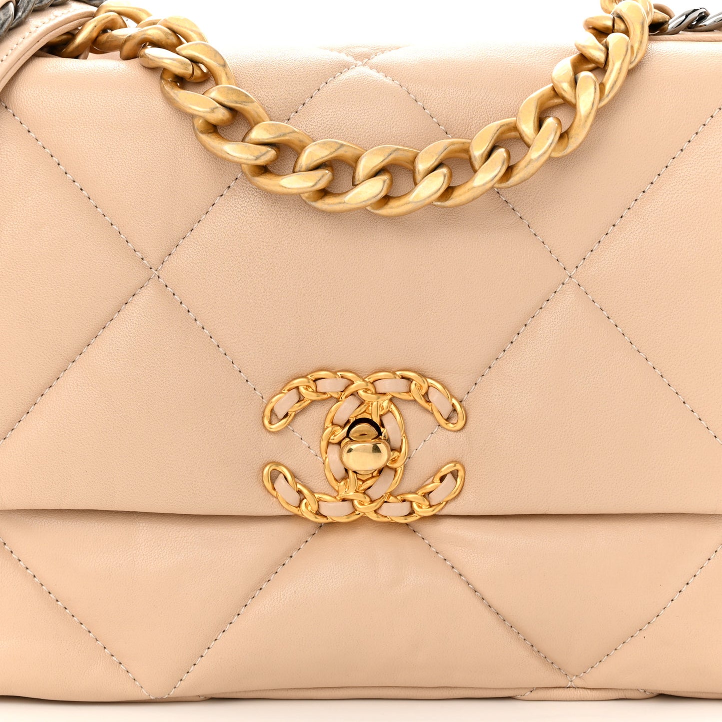 Lambskin Quilted Medium Chanel 19 Flap Beige