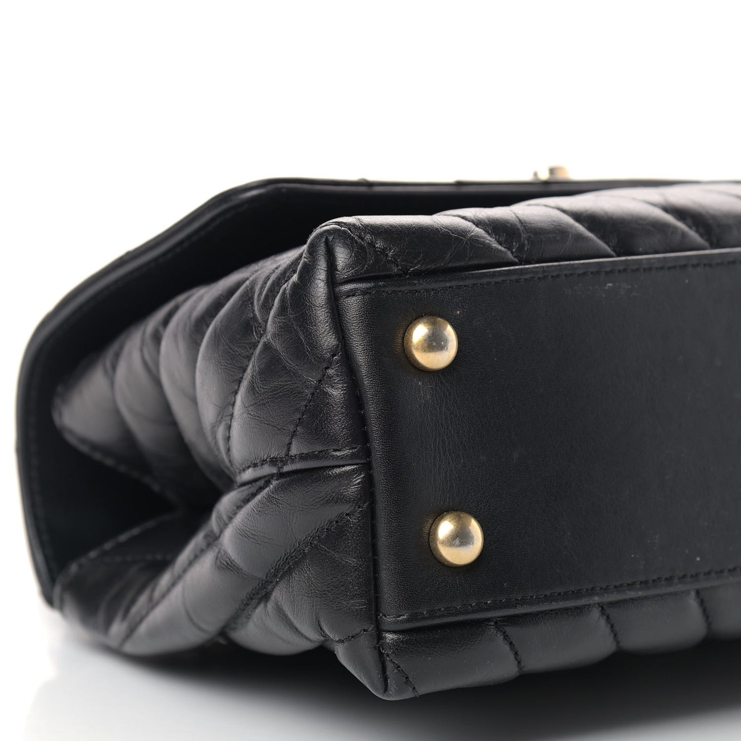 Aged Calfskin Chevron Quilted Mini Coco Handle Flap Black