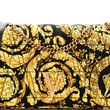 Versace Silk Barocco Printed Quilted Virtus V Chain Flap Shoulder Bag Black Gold 5 of 9
