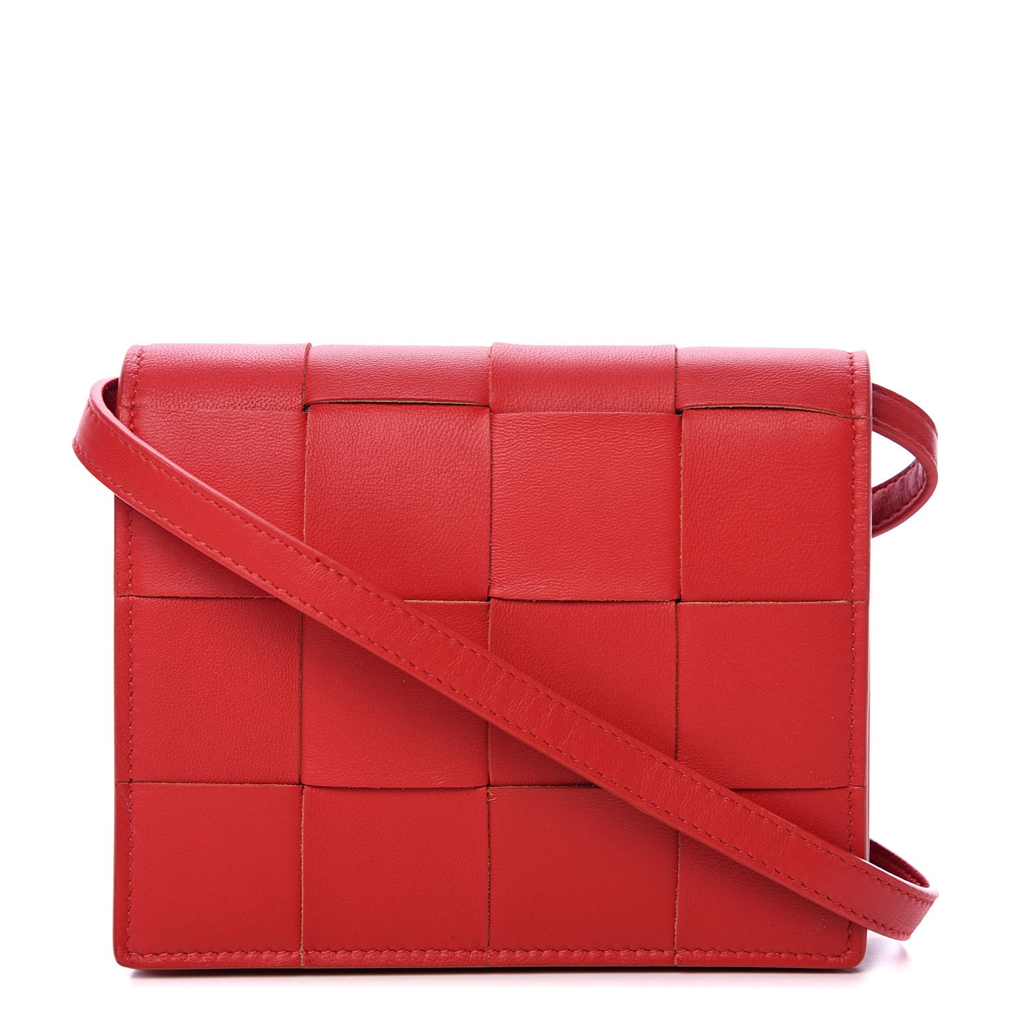Nappa Maxi Intrecciato Mini Cassette Crossbody Bright Red