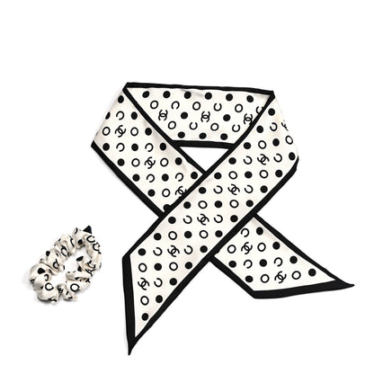 Chanel Silk CC Twilly Hair Tie Ivory Black 2 of 4