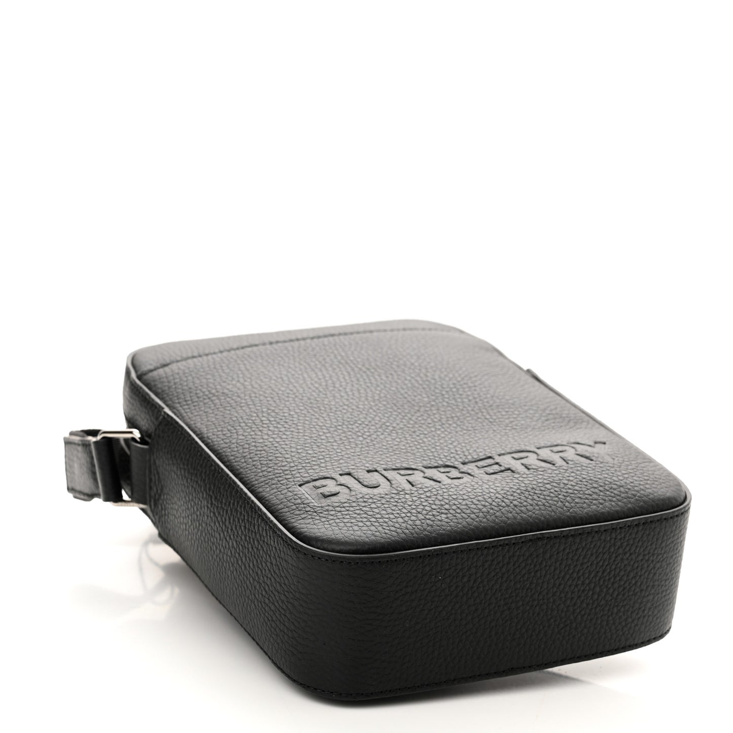 Pebbled Calfskin Logo Embossed Thornton Messenger Bag Black