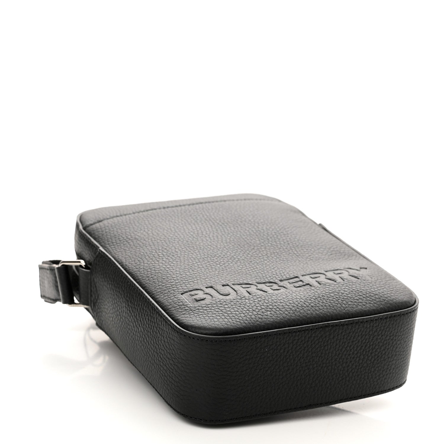Burberry Pebbled Calfskin Logo Embossed Thornton Messenger Bag Black 4 of 9
