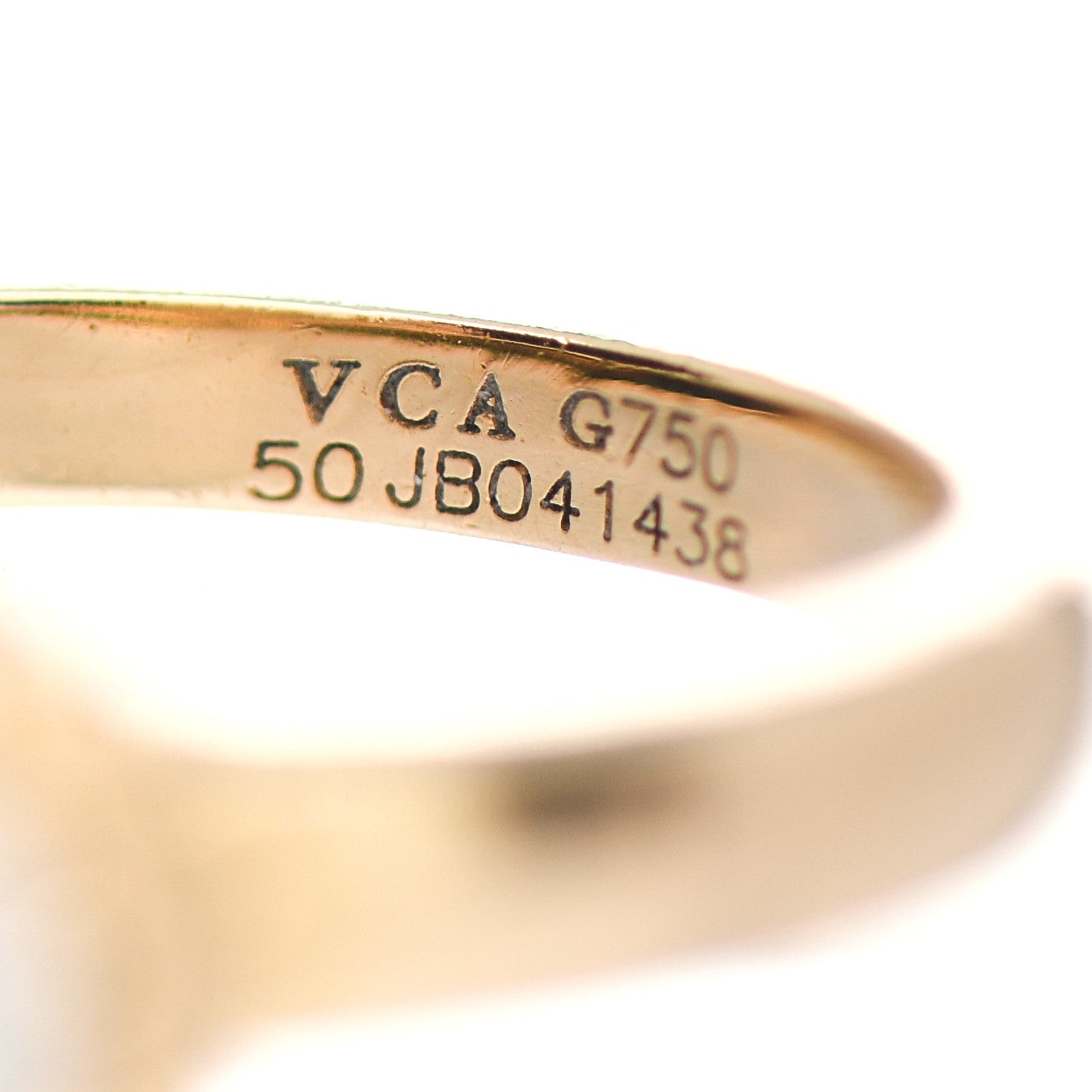 18K Yellow Gold Diamond Mother of Pearl Vintage Alhambra Ring 49 5
