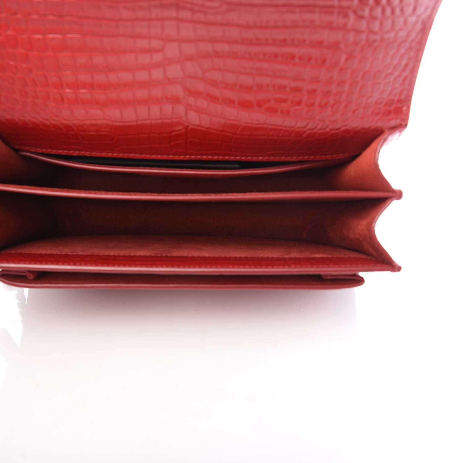 Saint Laurent Calfskin Crocodile Embossed Medium Monogram Sunset Rouge Eros 5 of 10