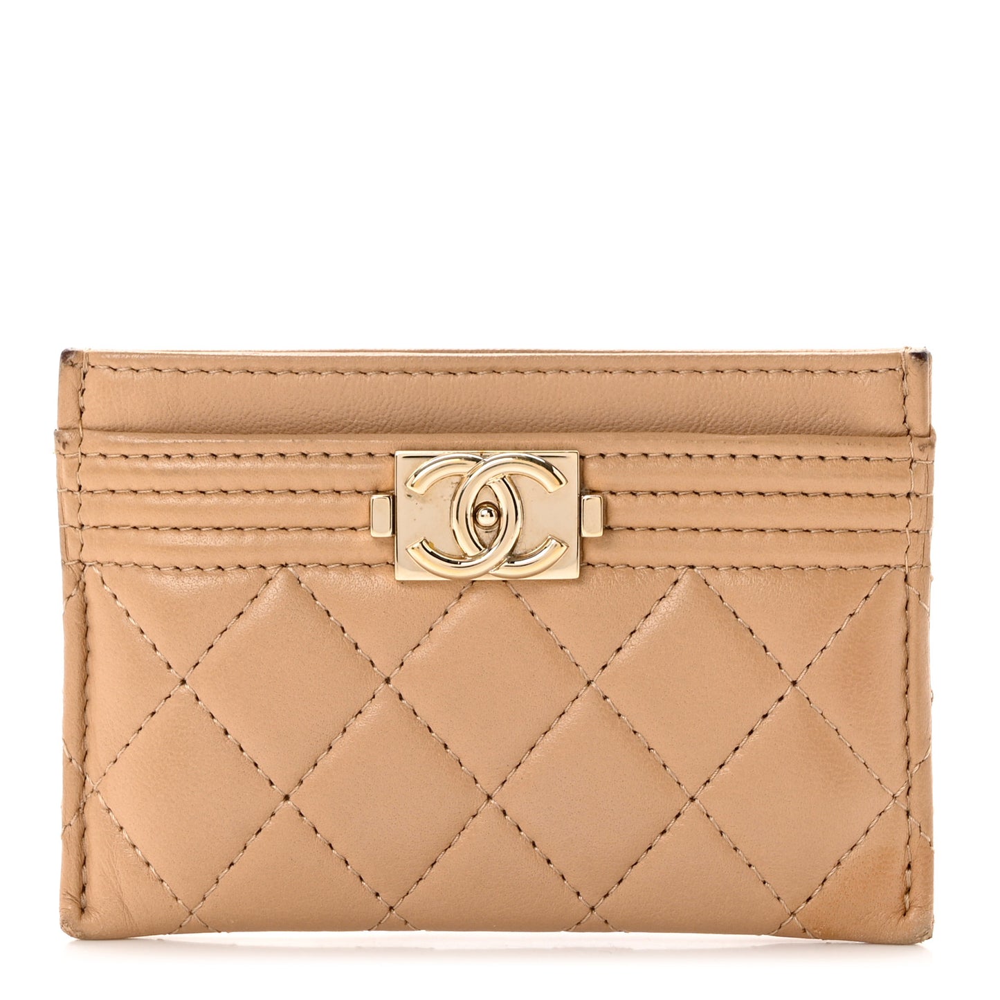 Lambskin Quilted Boy Card Holder Beige