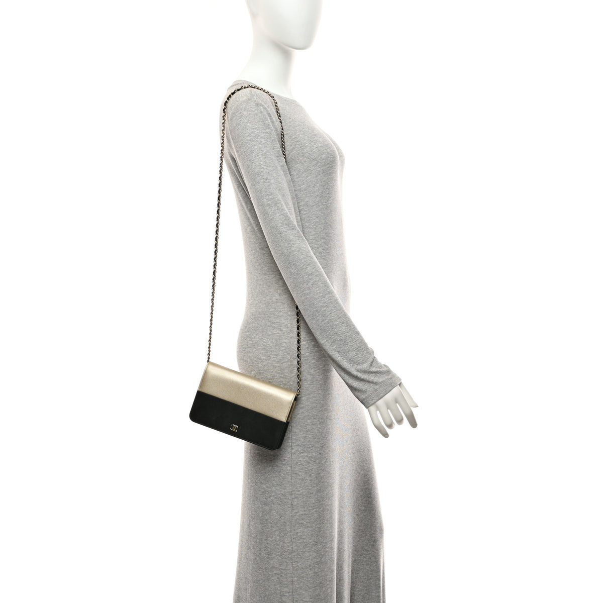 Metallic Caviar Suede Wallet On Chain WOC Gold Black