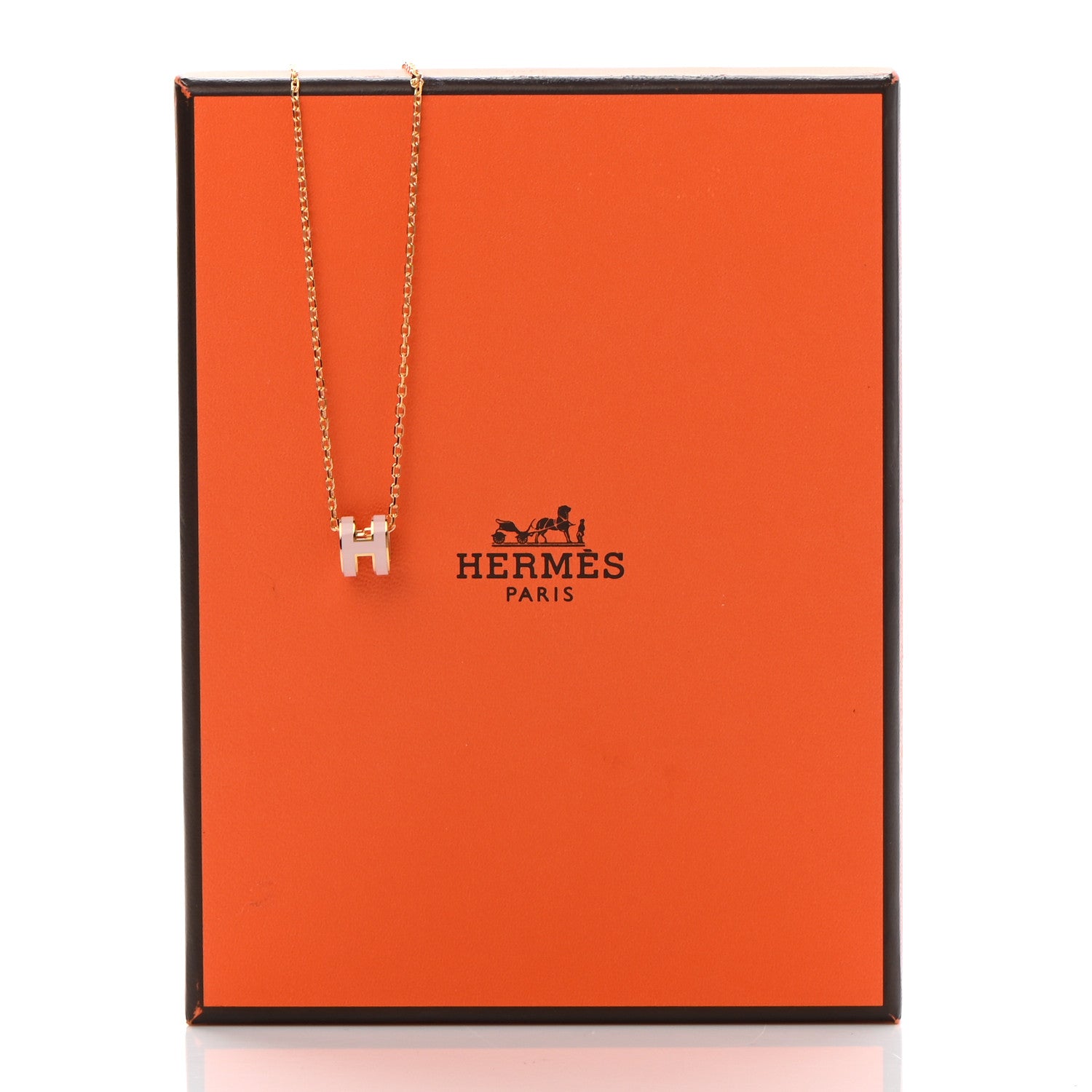Hermes Lacquered Gold Mini Pop H Pendant Necklace Rose Dragee 7 of 7