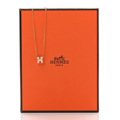 Hermes Lacquered Gold Mini Pop H Pendant Necklace Rose Dragee 7 of 7