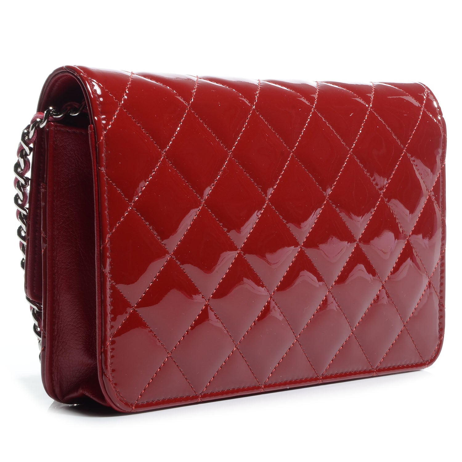 Chanel Patent Quilted Brilliant Wallet On Chain WOC Red 3 of 7
