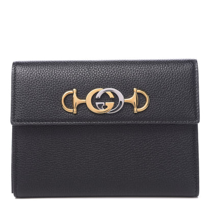 Gucci Grainy Calfskin Zumi Flap Card Case Black 1 of 9
