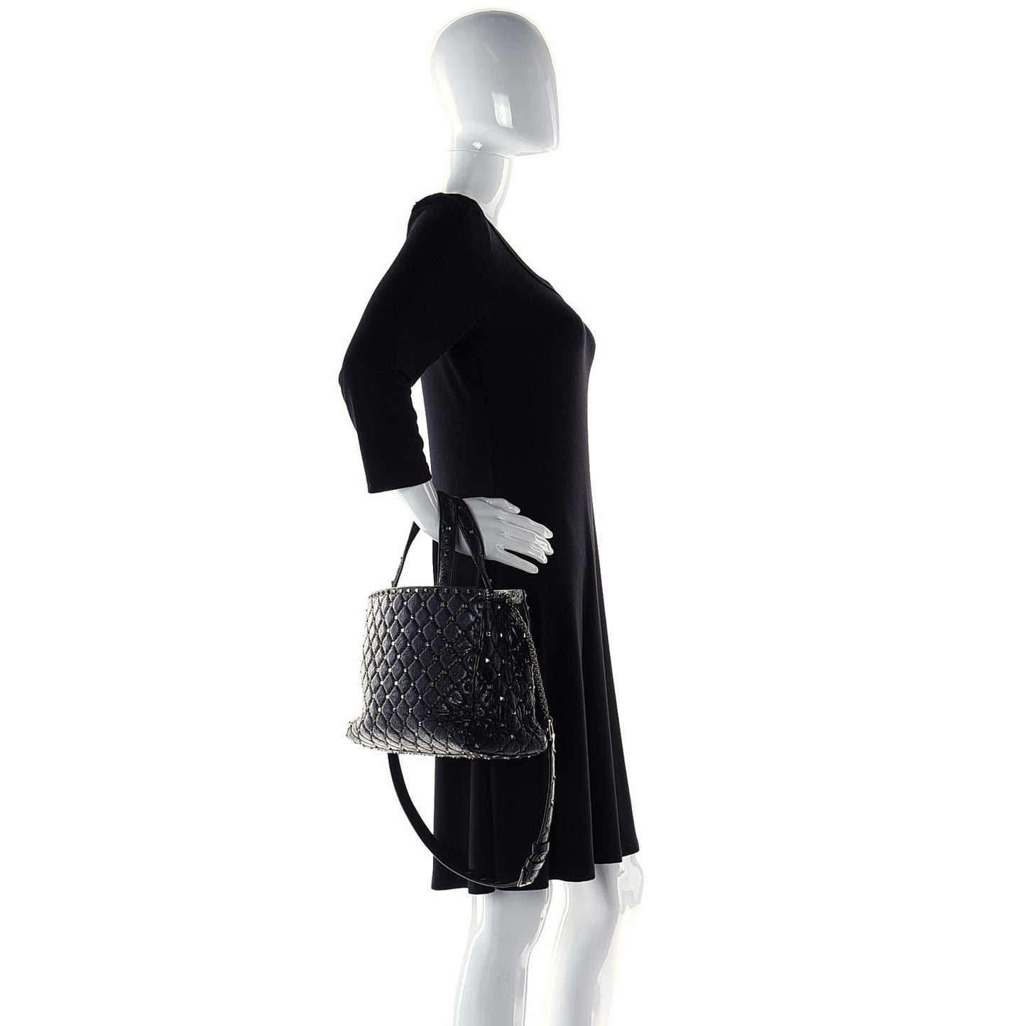 Craquele Nappa Rockstud Spike Tote Black