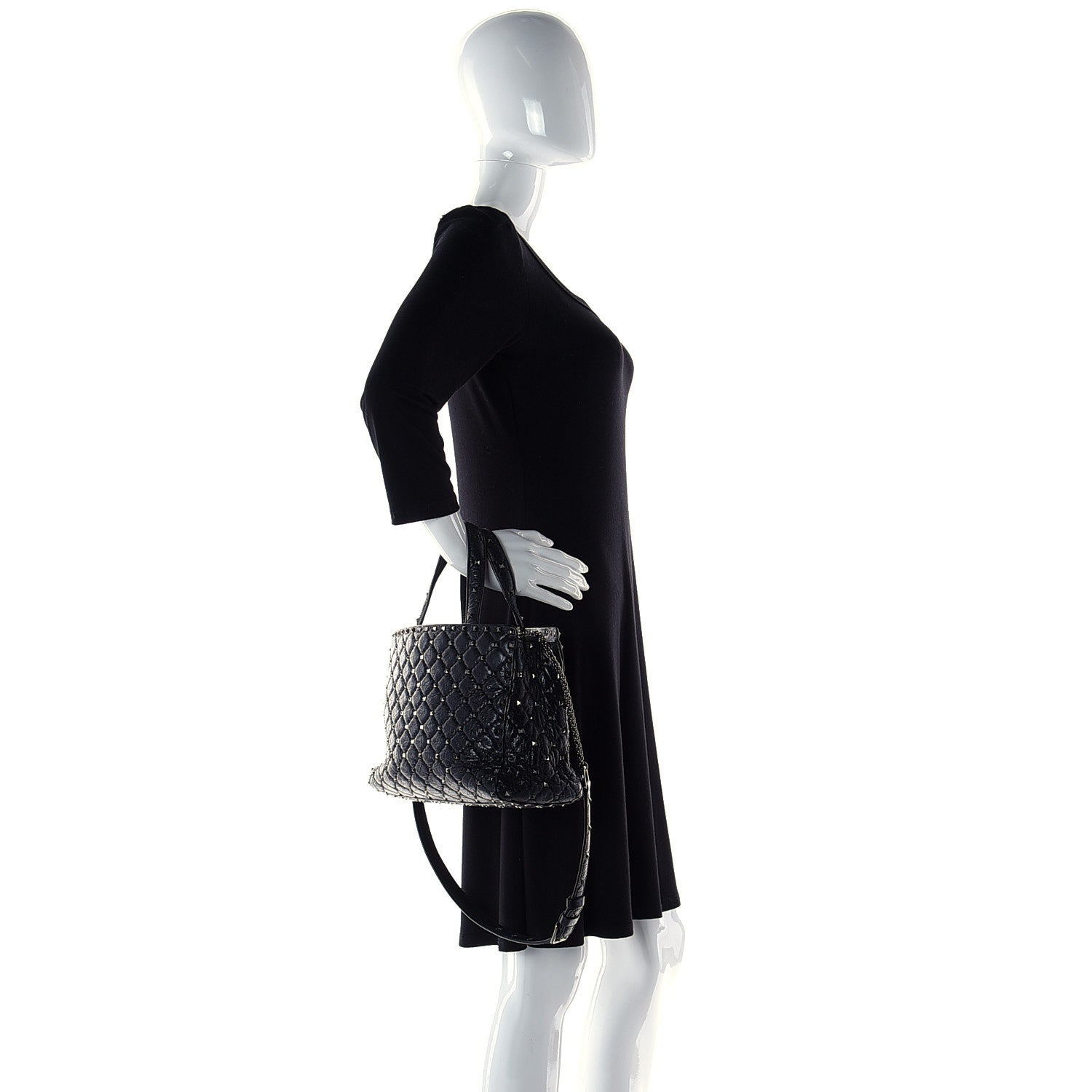 Valentino Garavani Craquele Nappa Rockstud Spike Tote Black 3 of 14