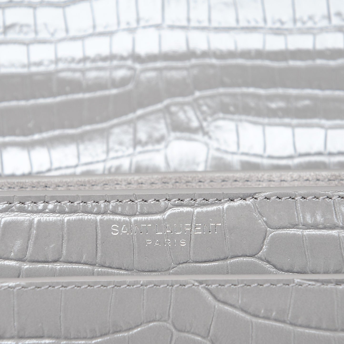 Calfskin Crocodile Embossed Medium Monogram Sunset Fog
