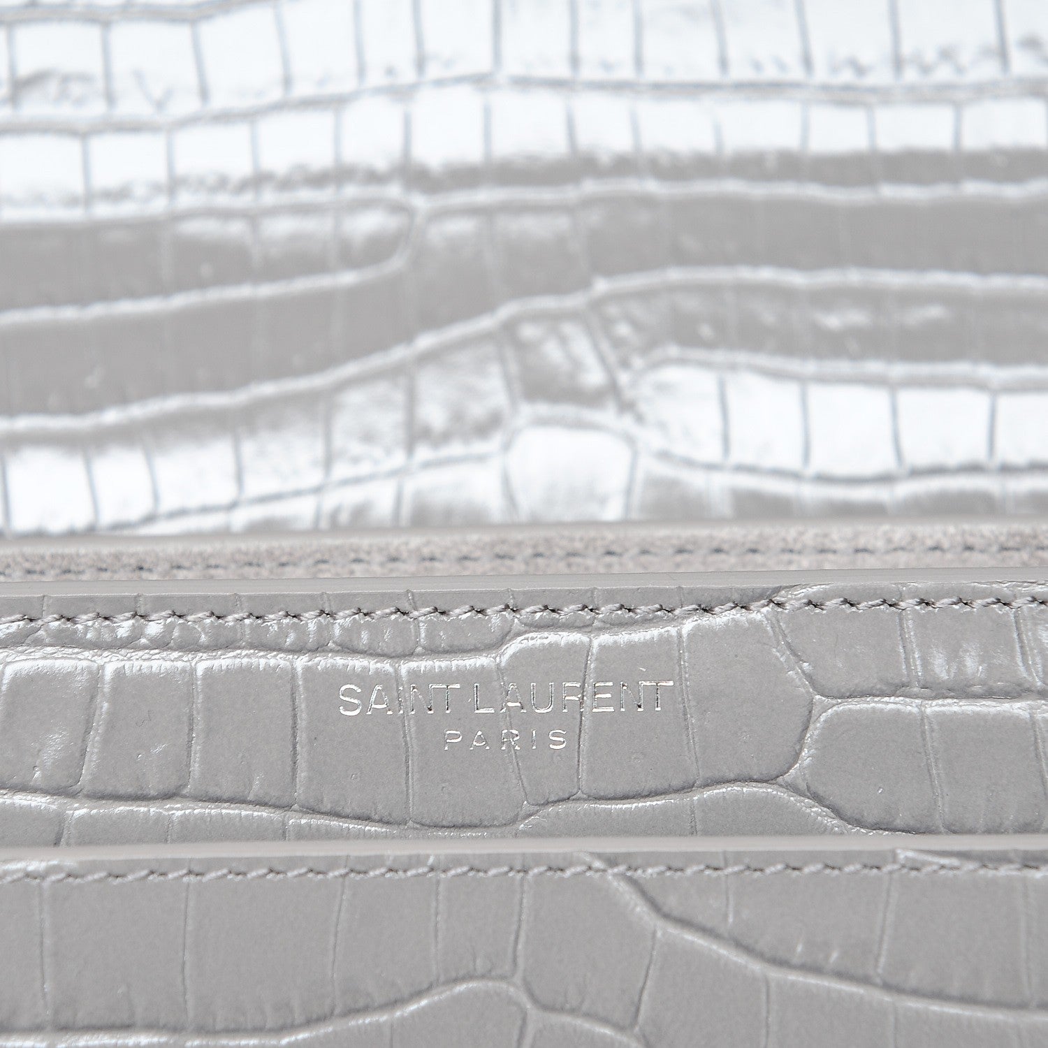 Saint Laurent Calfskin Crocodile Embossed Medium Monogram Sunset Fog 6 of 8