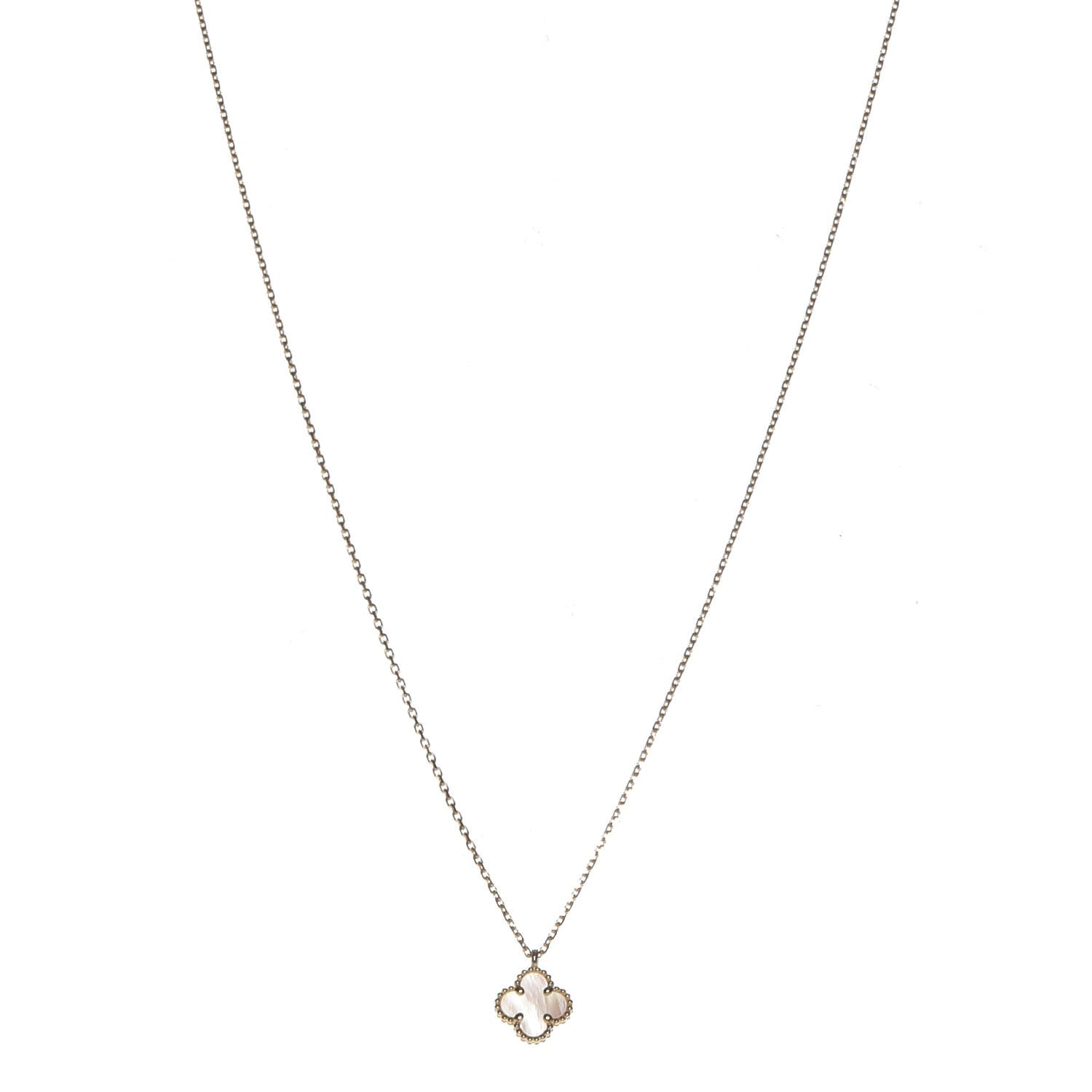 Van Cleef & Arpels 18K Yellow Gold Mother of Pearl Sweet Alhambra Pendant Necklace 1 of 8