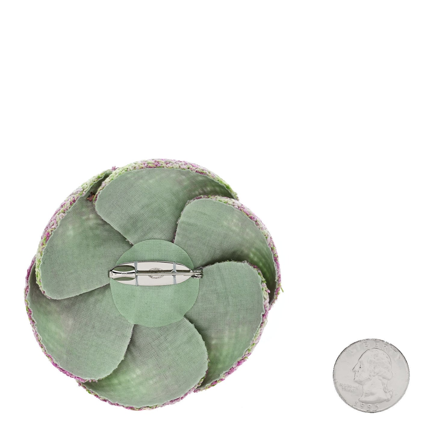 Tweed Camellia Brooch Green Pink
